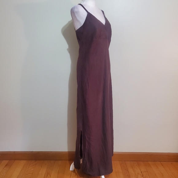 Old Navy Y2K 100% Linen brown sleeveless empire waist side slits maxi dress 8 - Picture 2 of 9